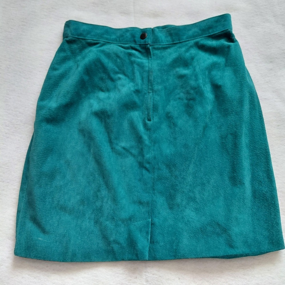 Forenza Teal Green Genuine Suede Mini Skirt Womens 14 Vintage Leather Zip